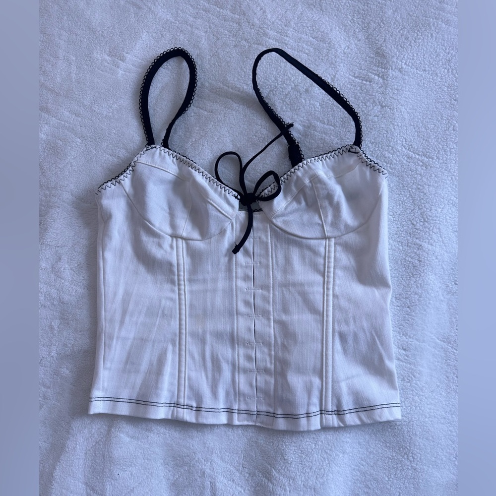 White Fox Boutique White and Black Corset Tank Top